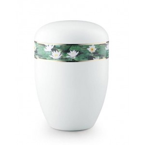 Biodegradable Urn (White with Water Lily Border)